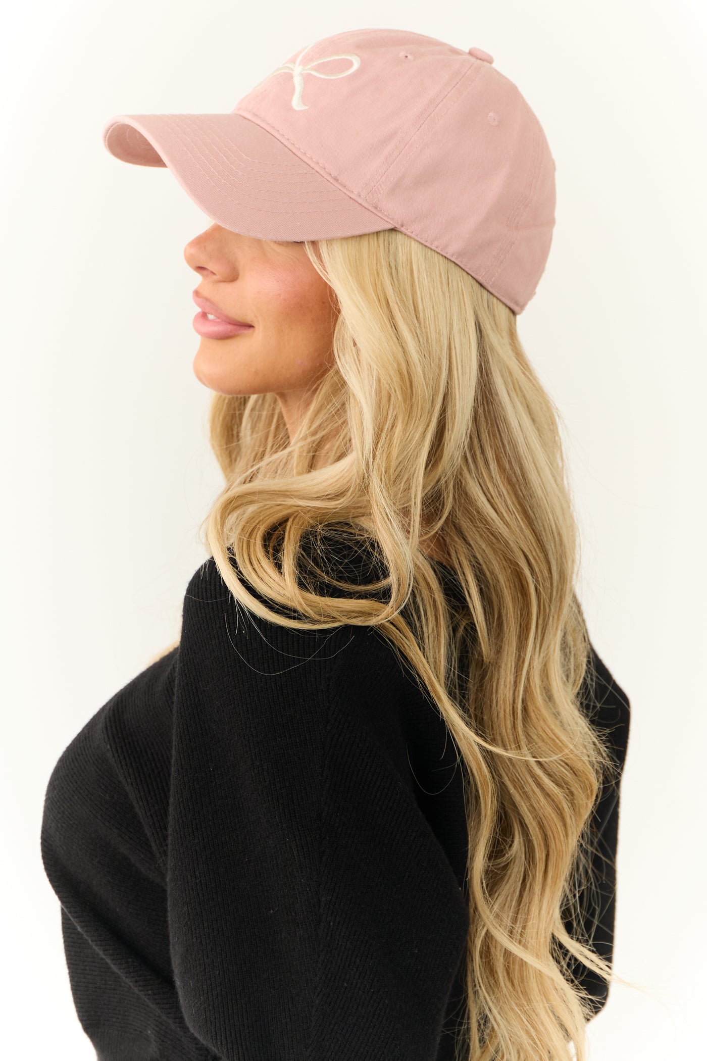 Baby Pink Bow Embroidered Baseball Cap