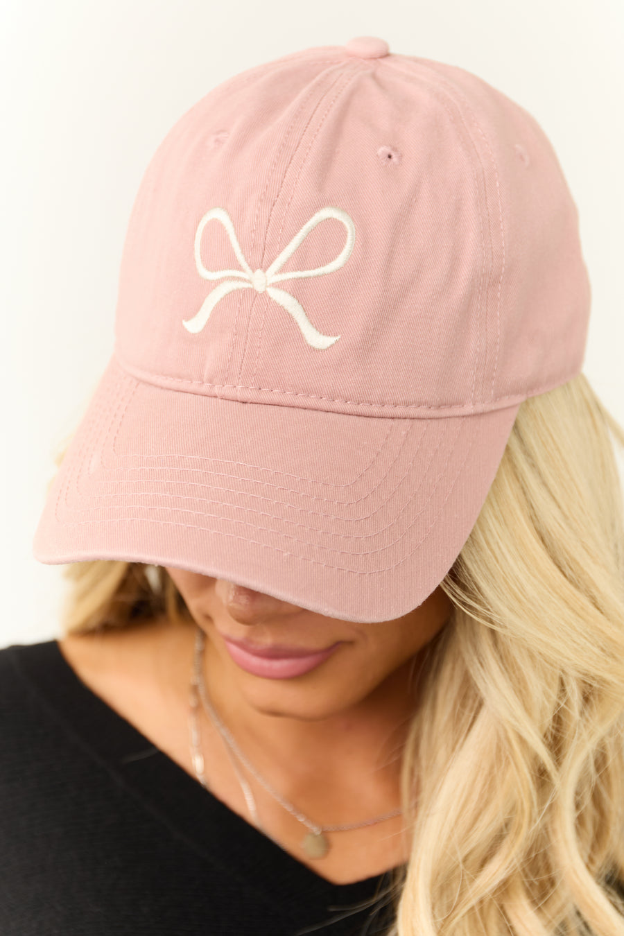 Baby Pink Bow Embroidered Baseball Cap