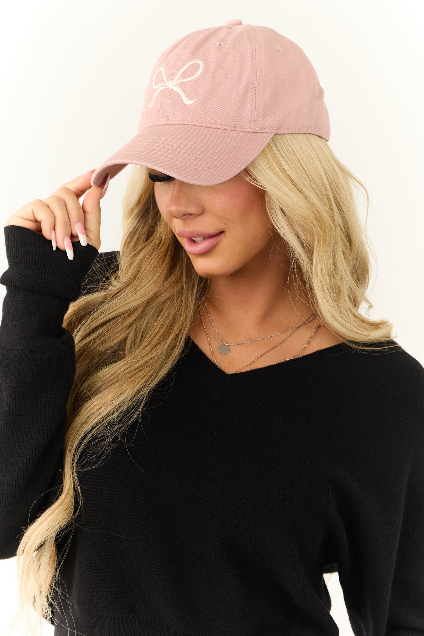 Baby Pink Bow Embroidered Baseball Cap