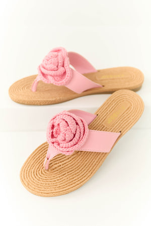 Baby Pink Open Toed Crochet Flower Woven Sandals