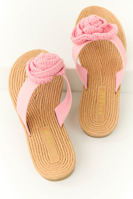 Baby Pink Open Toed Crochet Flower Woven Sandals