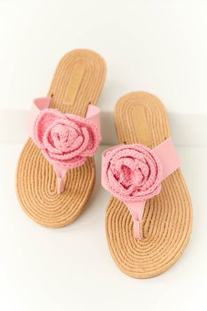 Baby Pink Open Toed Crochet Flower Woven Sandals