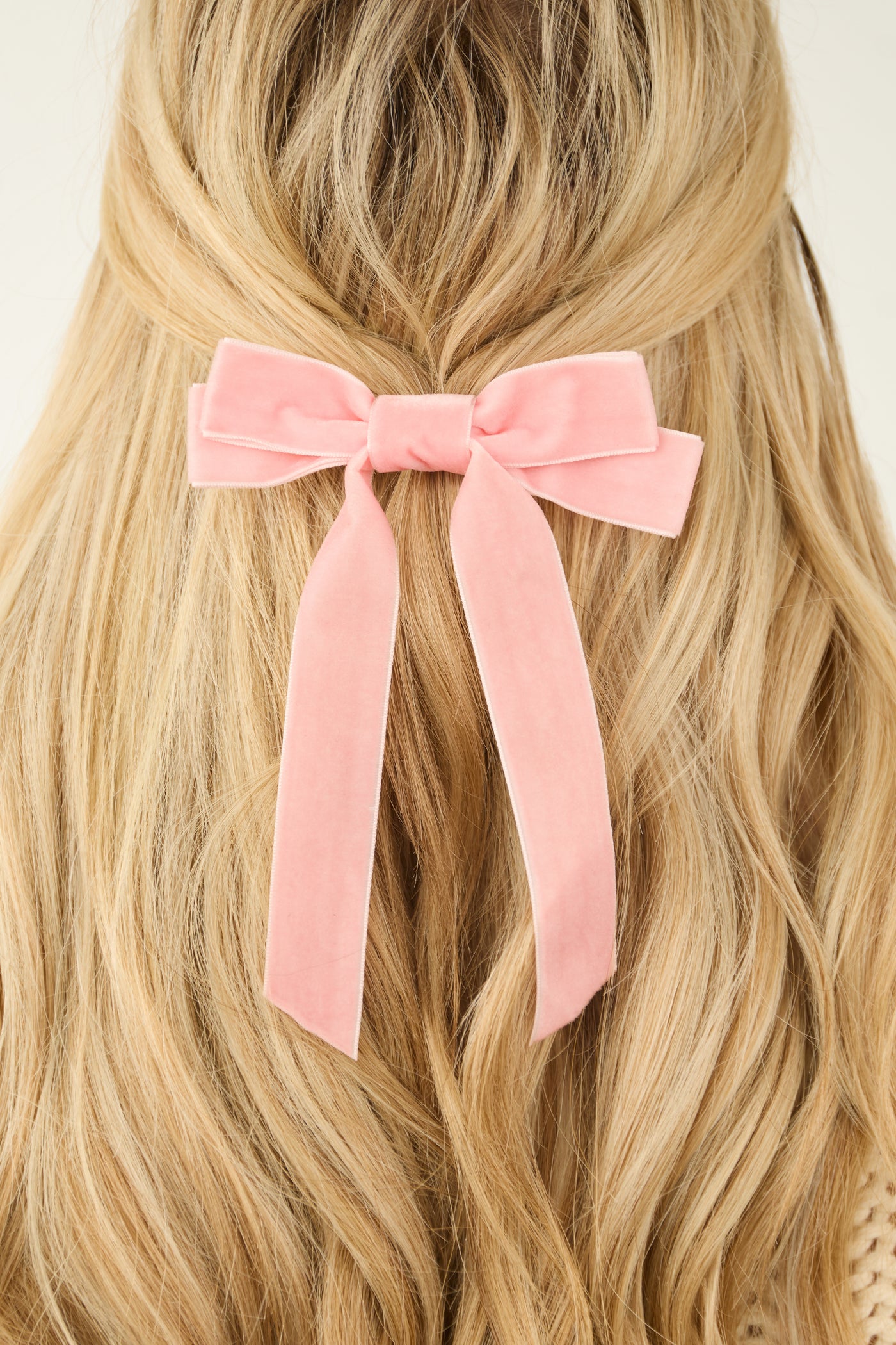 Baby Pink Solid Velvet Clip On Bow