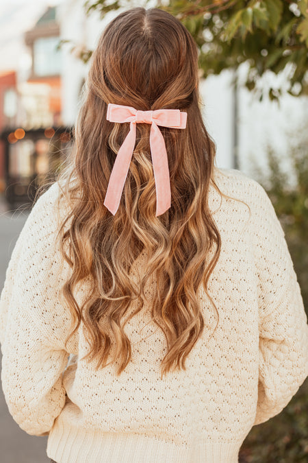 Baby Pink Solid Velvet Clip On Bow