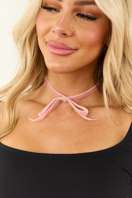 Baby Pink Velvet Bow Choker Necklace