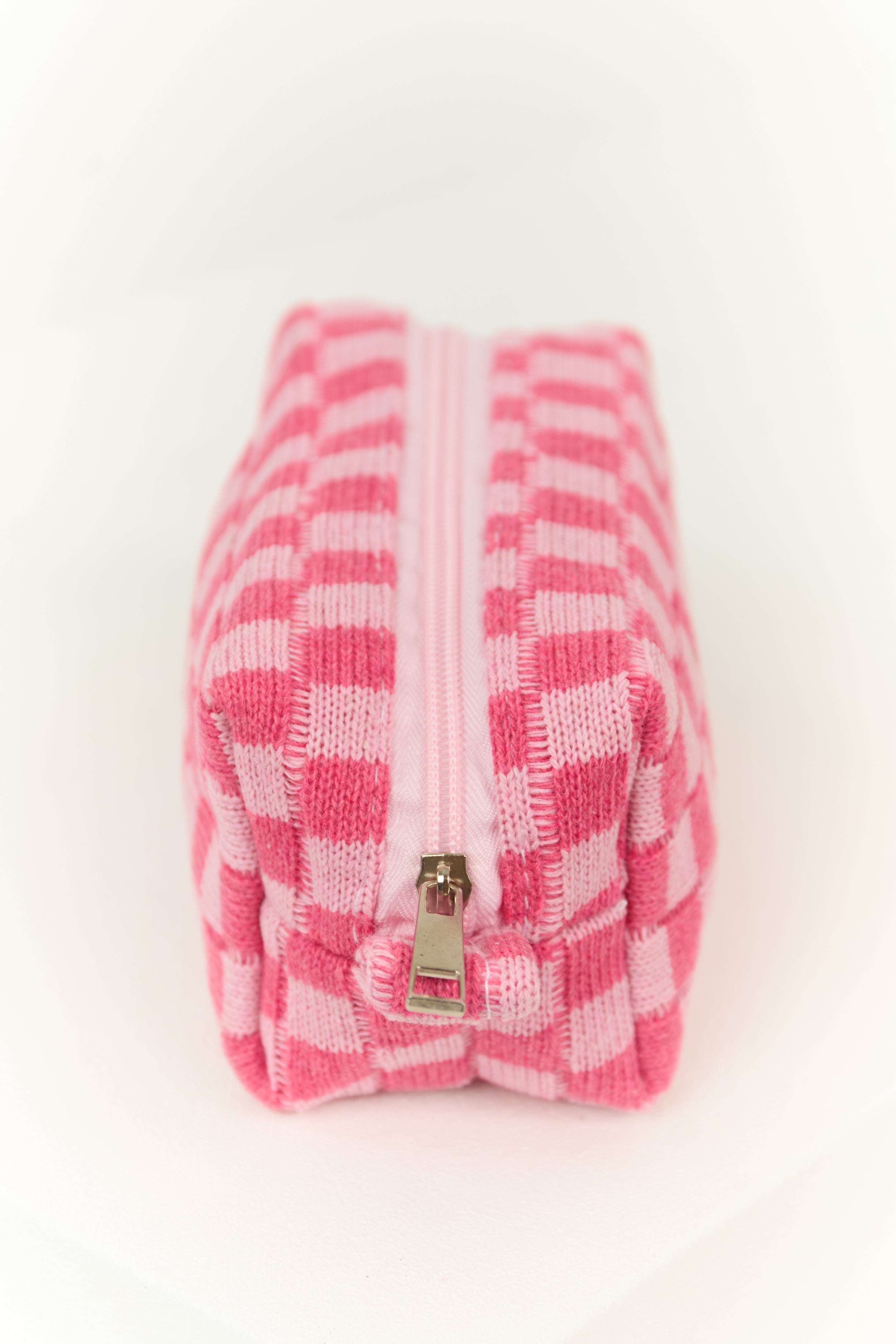 Baby Pink and Raspberry Checkered Makeup Bag