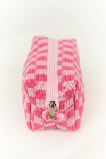 Baby Pink and Raspberry Checkered Makeup Bag