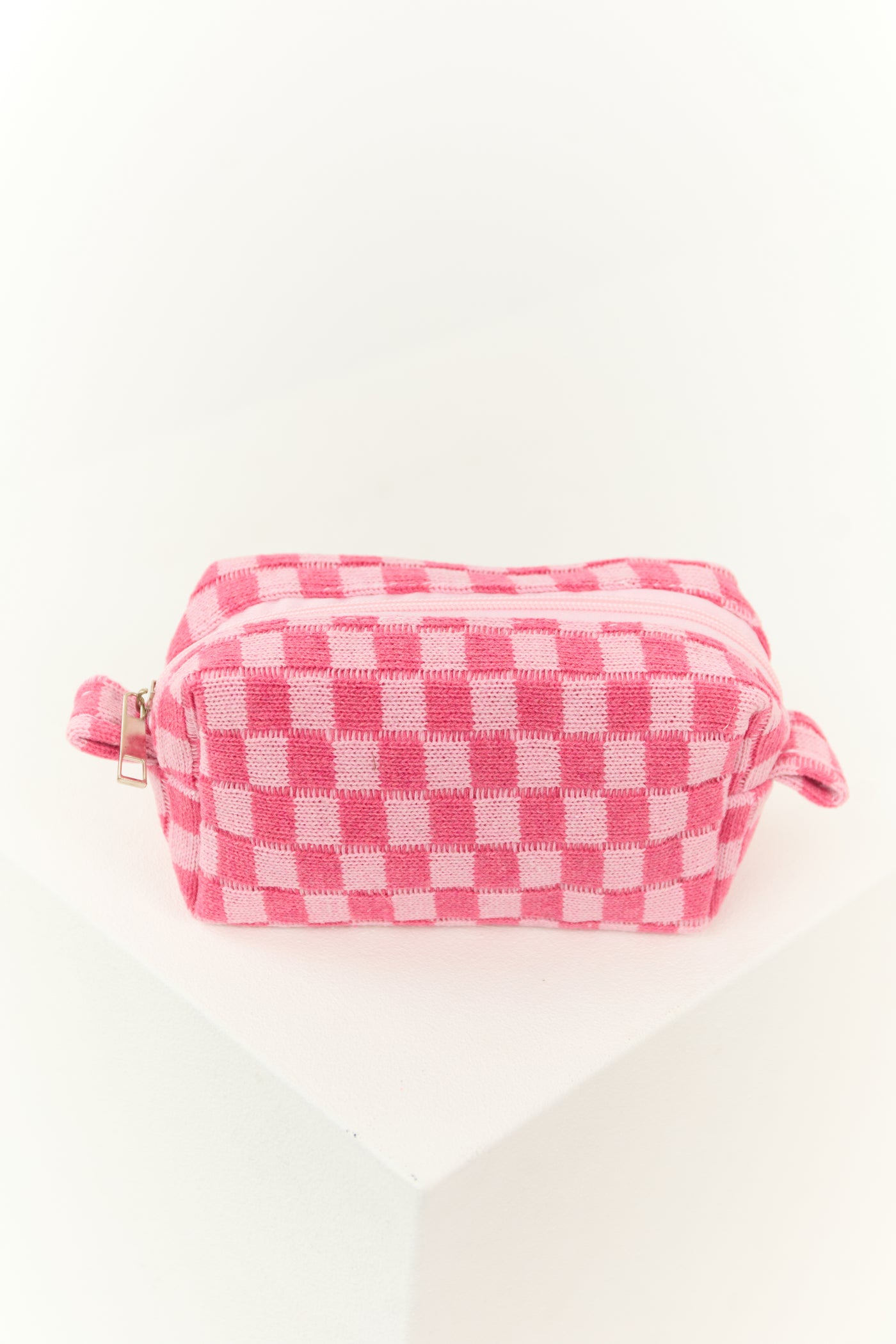 Baby Pink and Raspberry Checkered Makeup Bag