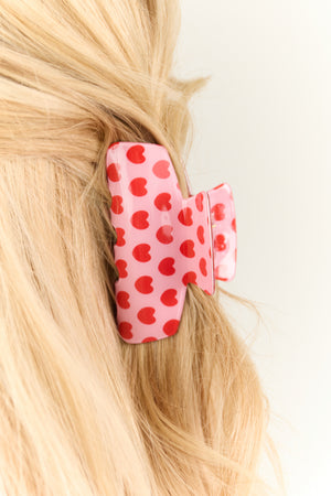 Baby Pink and Ruby Heart Pattern Claw Hair Clip