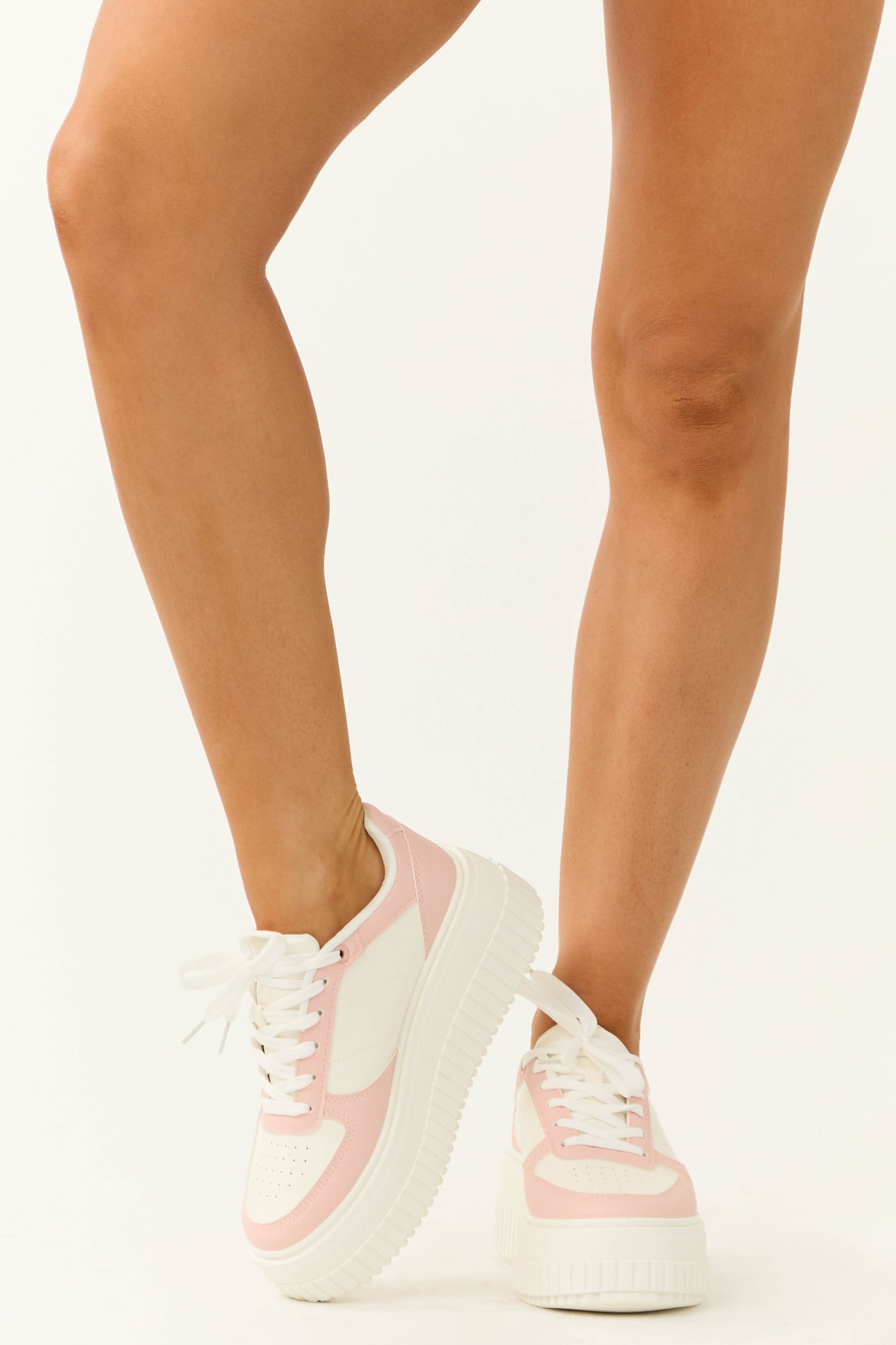 Baby Pink and White Platform Sneakers