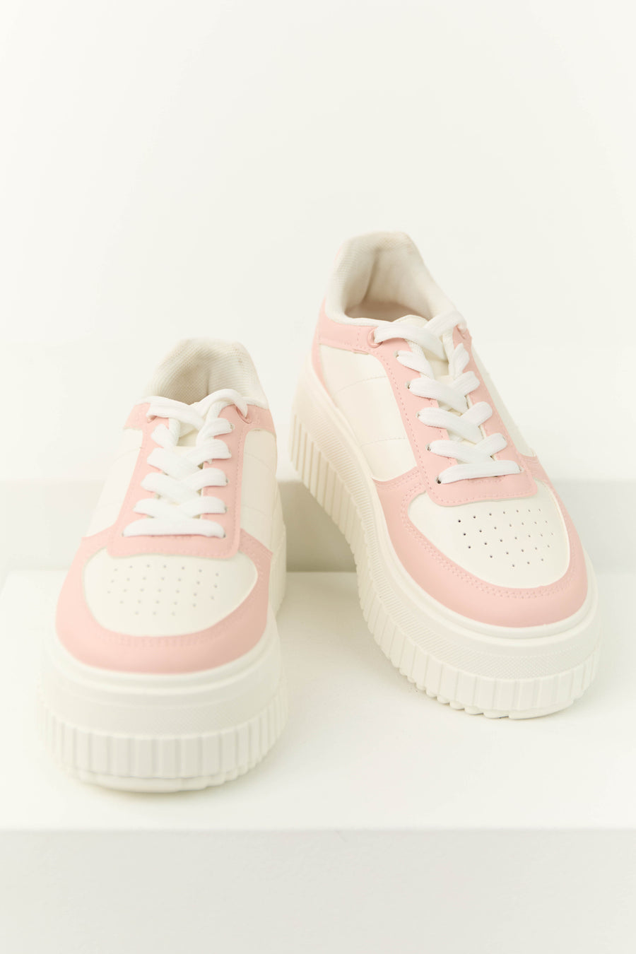 Baby Pink and White Platform Sneakers