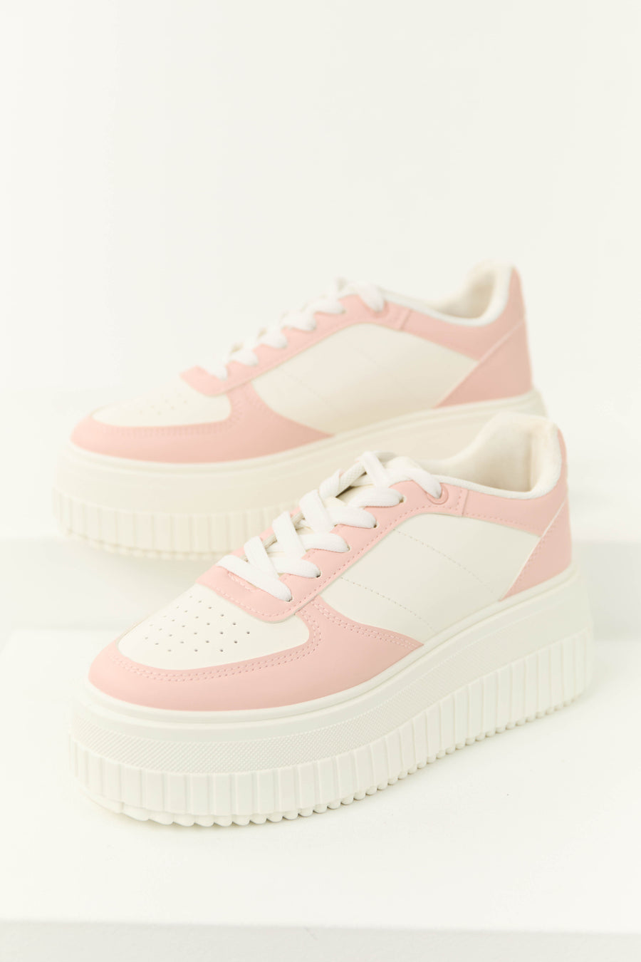 Baby Pink and White Platform Sneakers