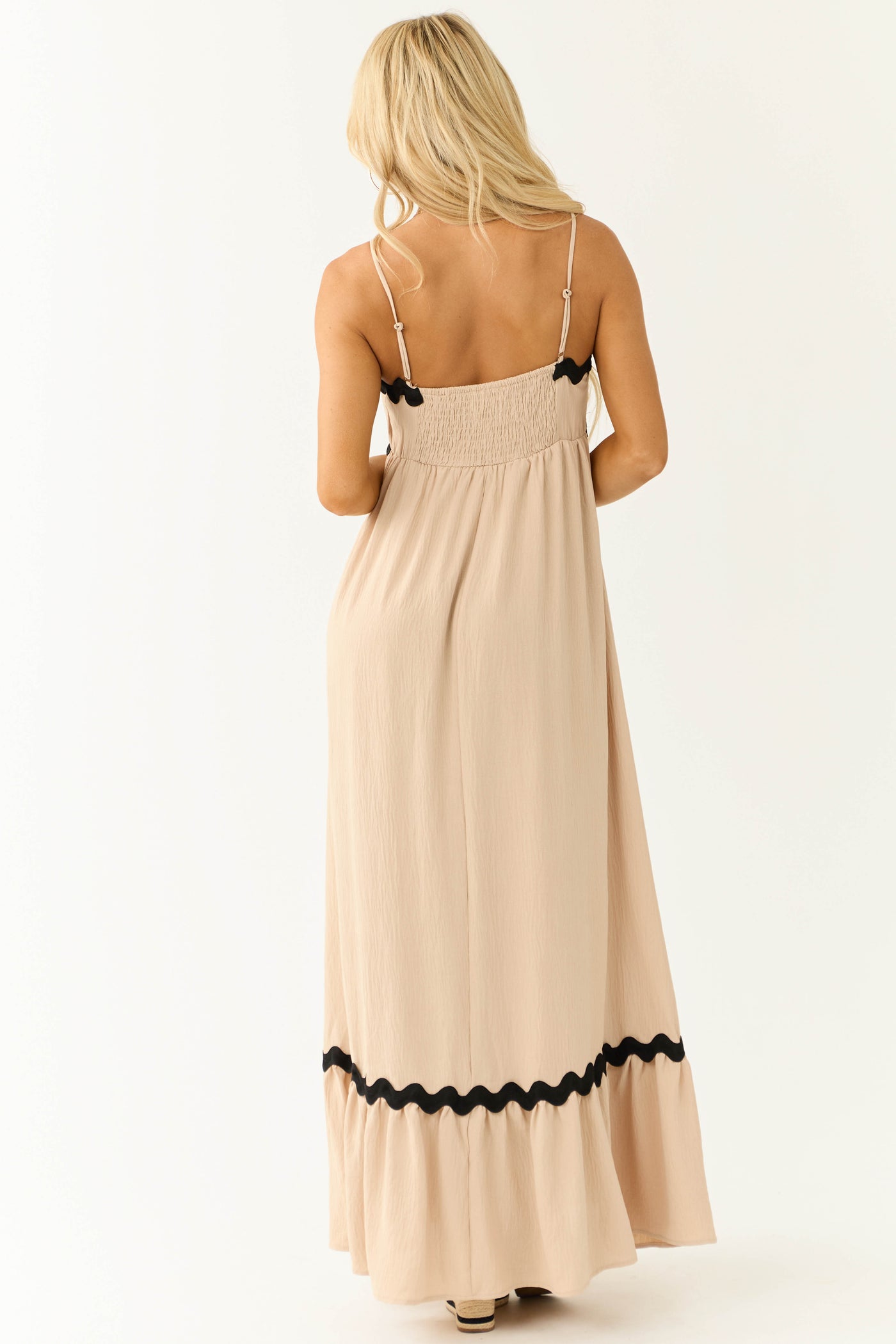 Beige Contrast Trim Sleeveless Maxi Dress