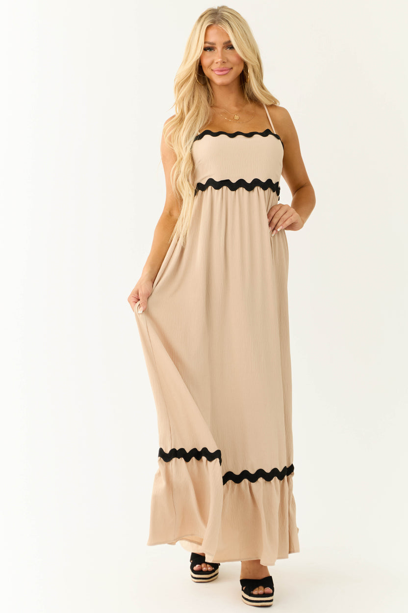 Beige Contrast Trim Sleeveless Maxi Dress