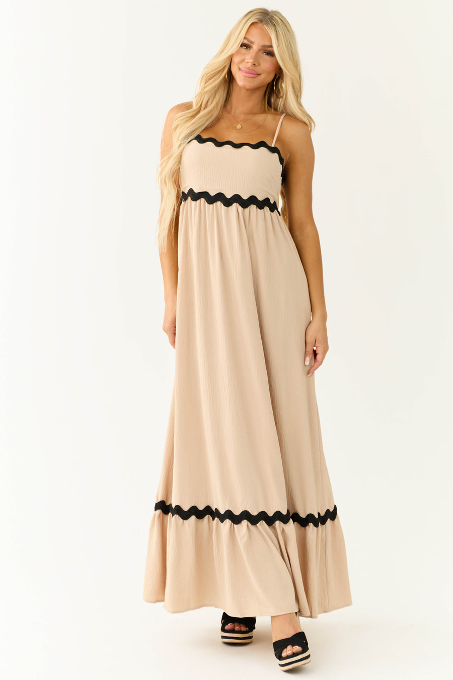 Beige Contrast Trim Sleeveless Maxi Dress