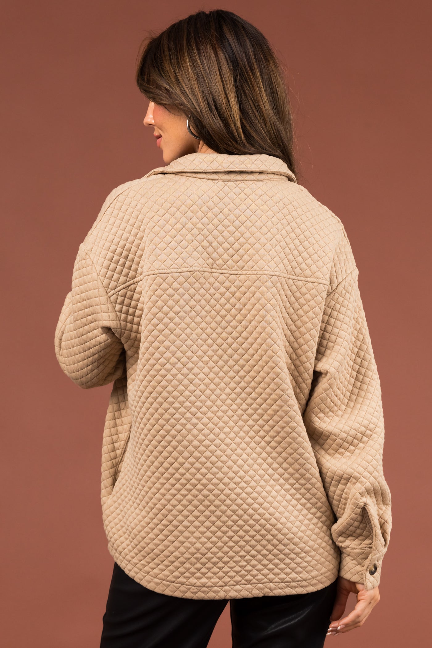 Beige Lattice Quilted Chest Pocket Shacket