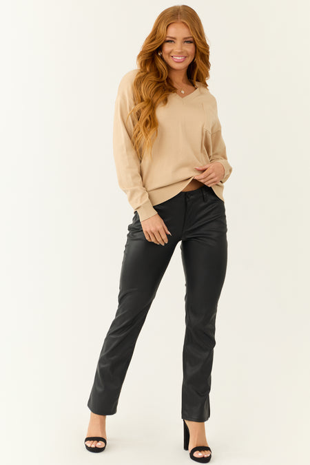 Beige Long Sleeve V Neck Chest Pocket Sweater