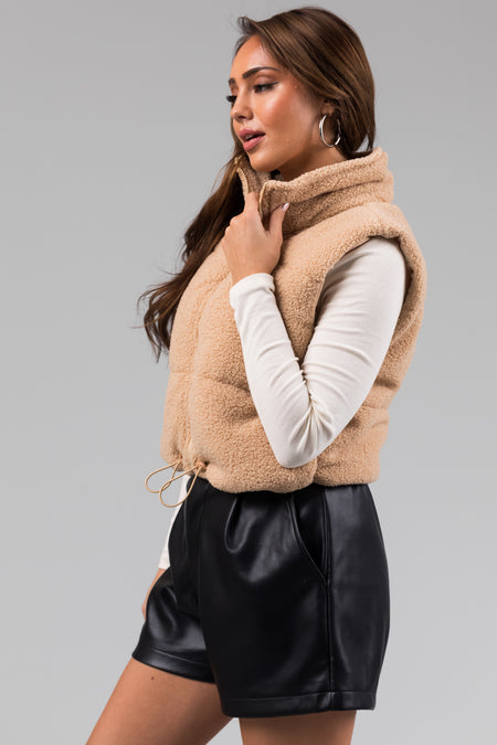 Beige Sherpa Zip Up Vest