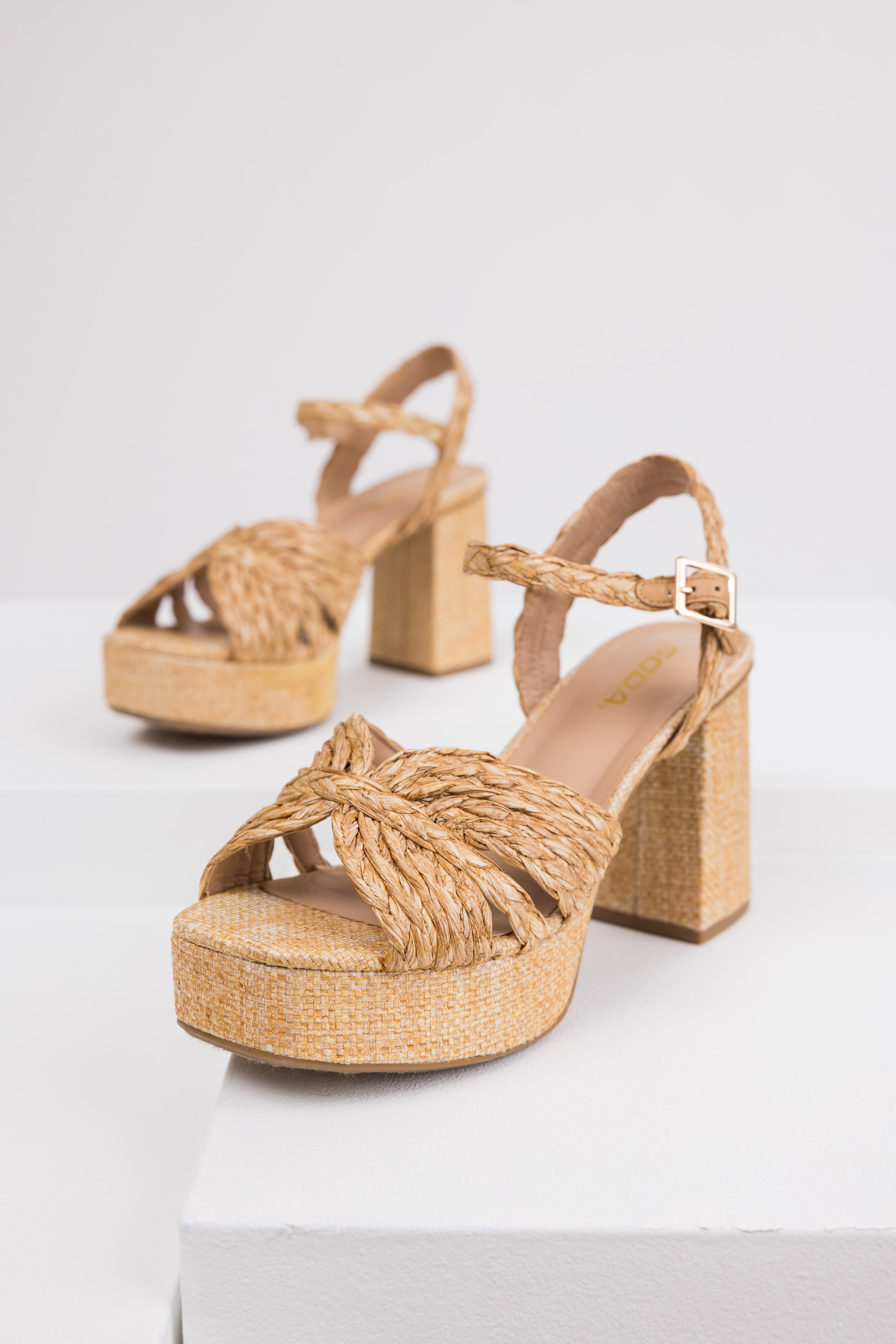 Beige Raffia Open Toe Block Heels Lime Lush Boutique