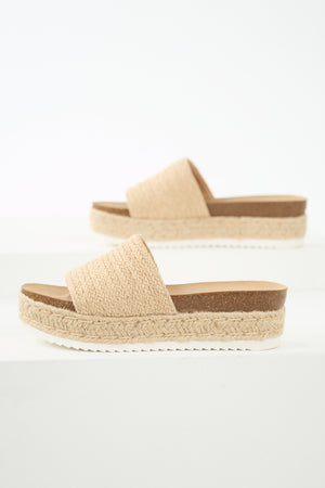 Beige Slip On Platform Espadrille Sandals