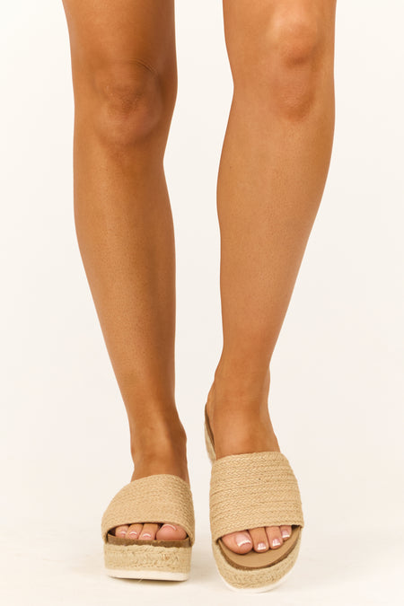 Beige Slip On Platform Espadrille Sandals