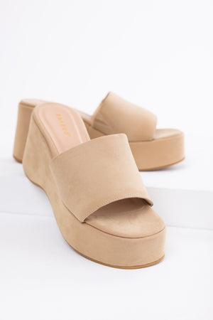 Beige Soft Suede Platform Wedge Sandals