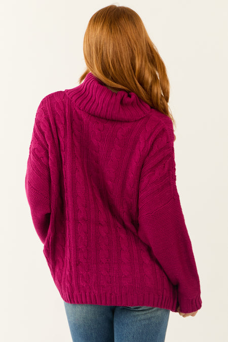 Berry Cable Knit Turtleneck Sweater