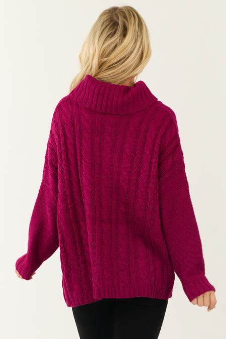 Berry Cable Knit Turtleneck Sweater