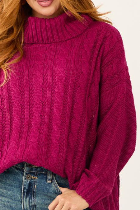 Berry Cable Knit Turtleneck Sweater