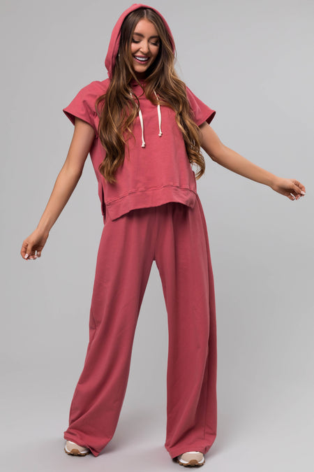 Berry Short Sleeve Hooded Lounge Set