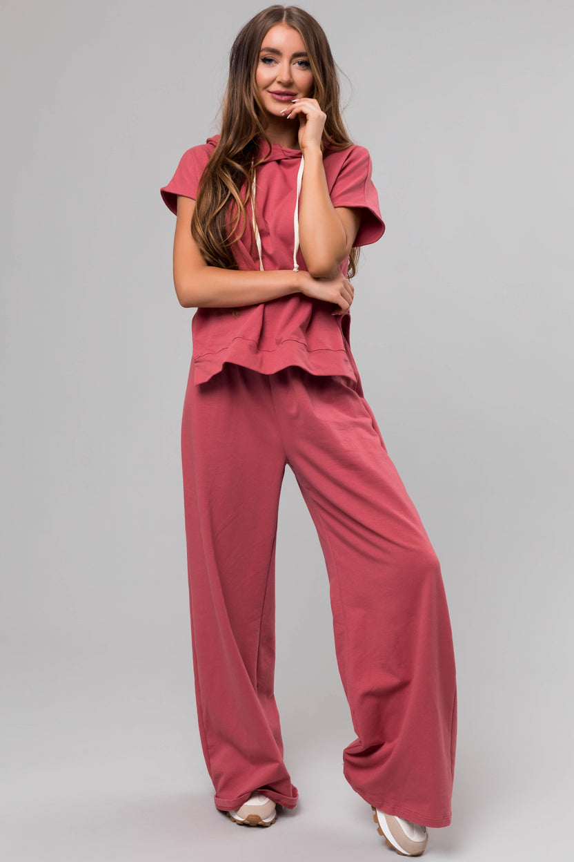 Berry Short Sleeve Hooded Lounge Set