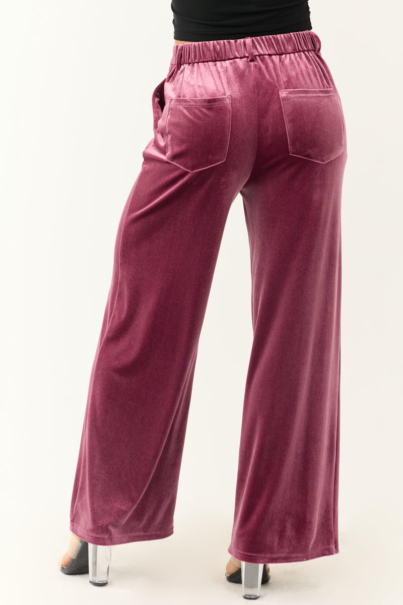 Berry Velvet Wide Leg High Waisted Pants