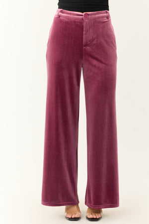 Berry Velvet Wide Leg High Waisted Pants