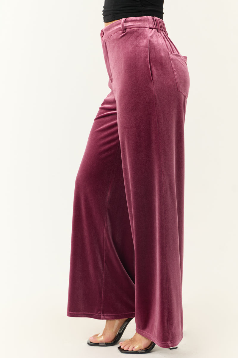 Berry Velvet Wide Leg High Waisted Pants