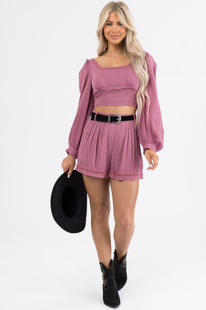 Berry Woven Shorts and Crop Top Set