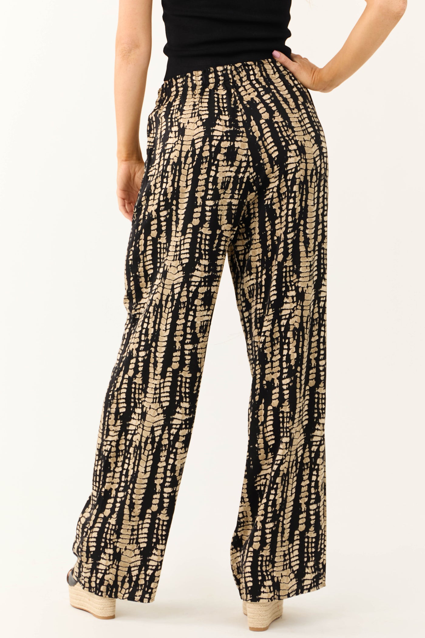 Black Abstract Print Drawstring Pants