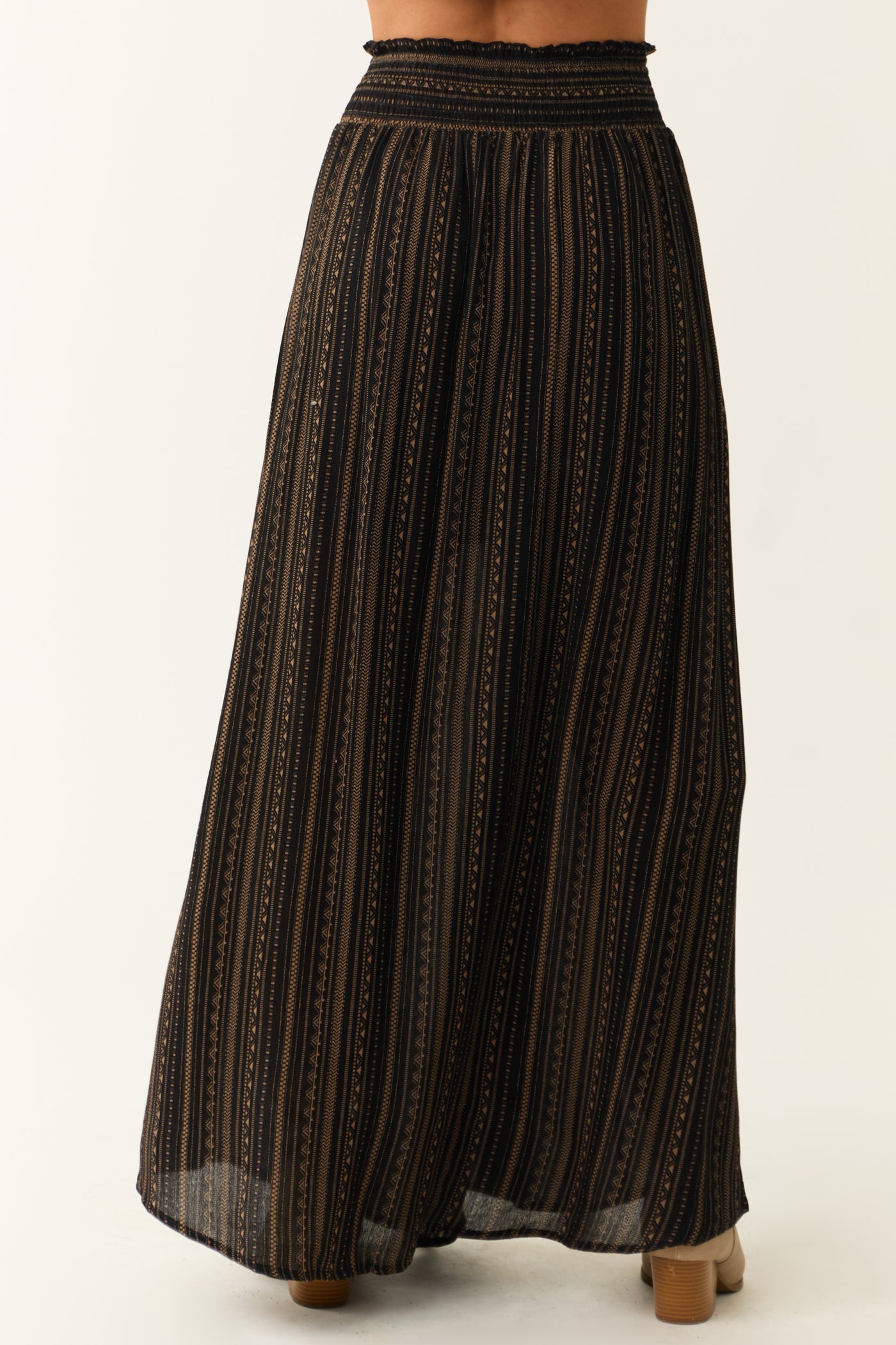 Black Aztec Print Slit Maxi Skirt