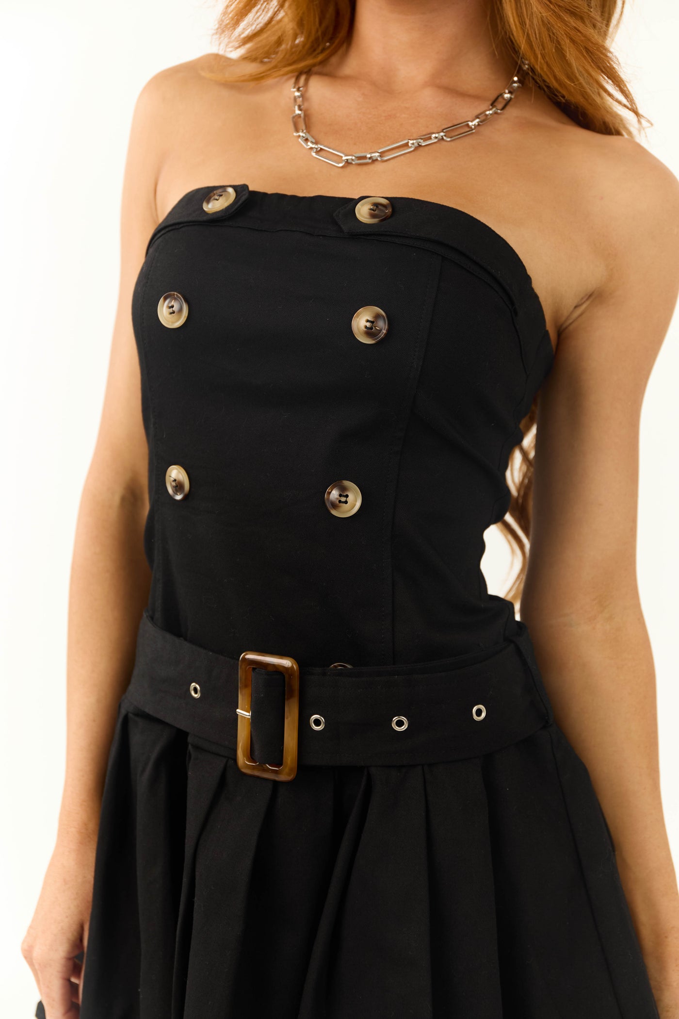 Black Belt Detail Pleated Skirt Mini Dress