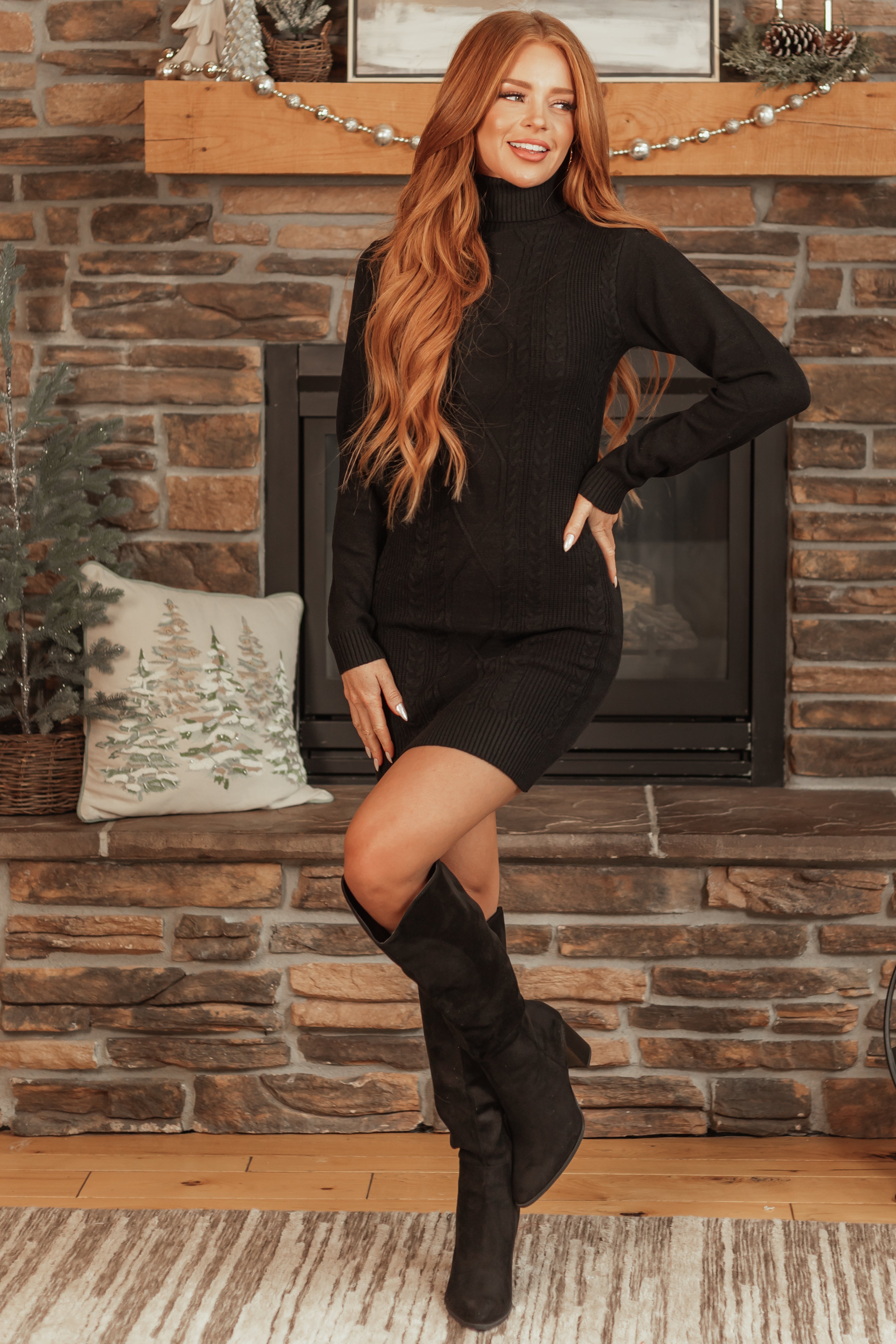 Black Bodycon Long Sleeve Sweater Mini Dress