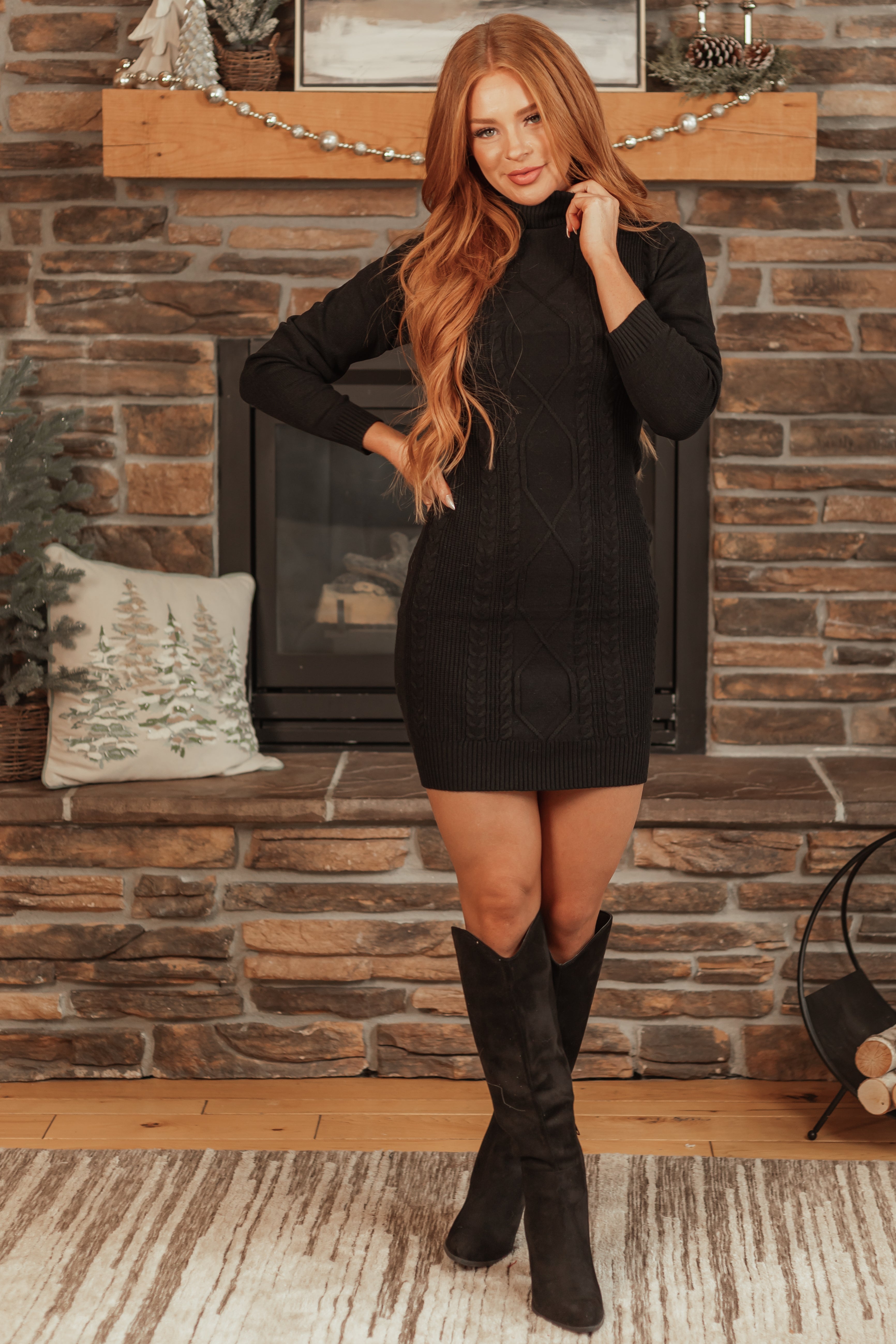 Black Bodycon Long Sleeve Sweater Mini Dress