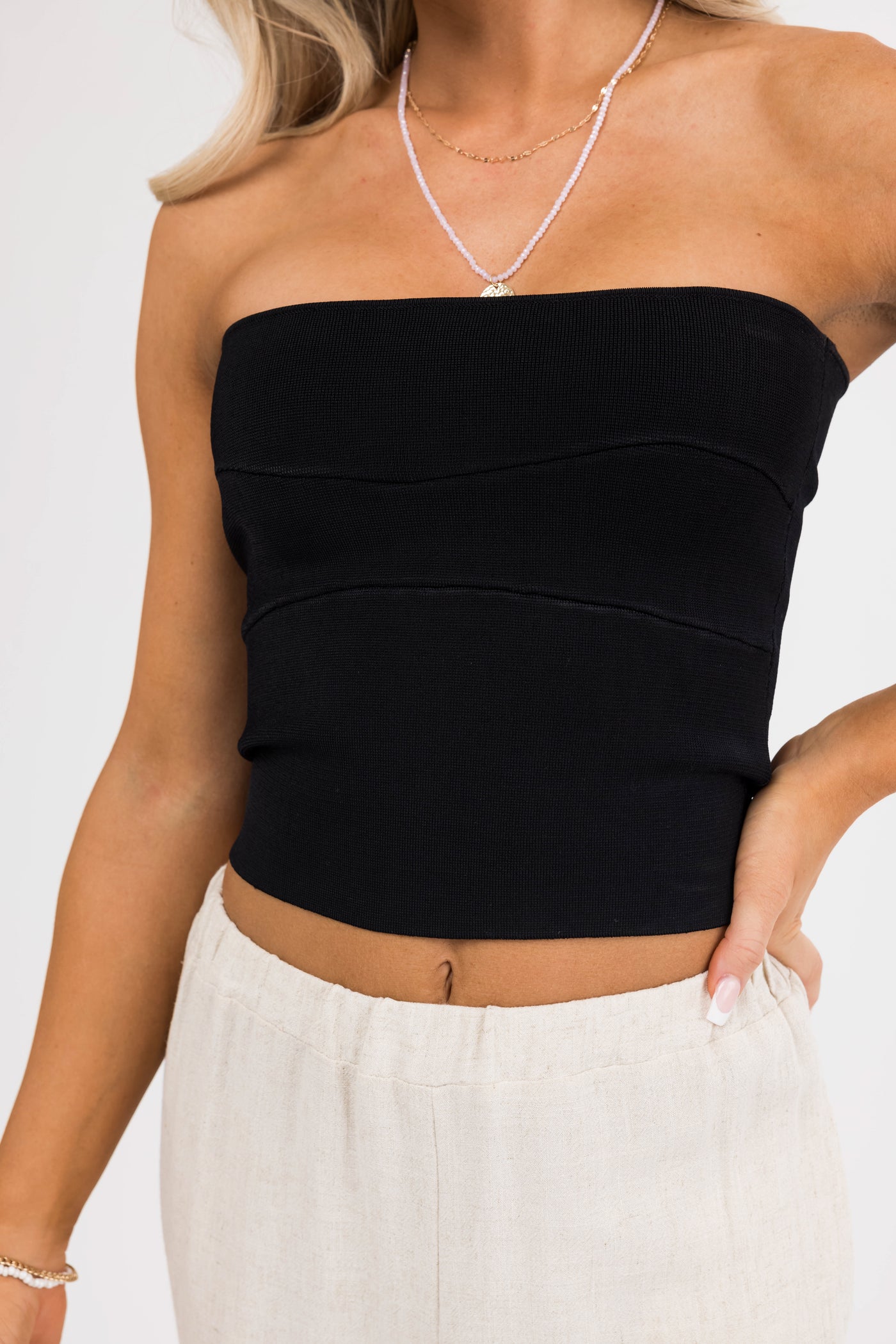 Black Bodycon Strapless Cropped Top