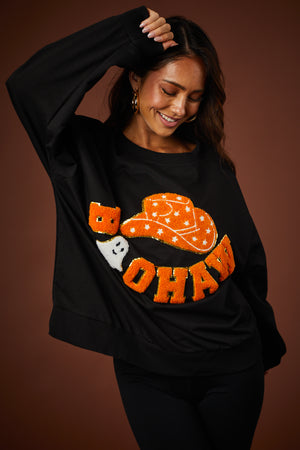 Black 'Boo Haw' Cowboy Hat Graphic Sweater