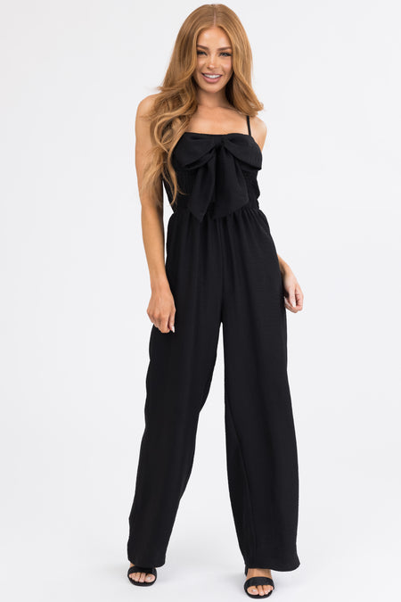 Black Bow Front Smocked Jumpsuit