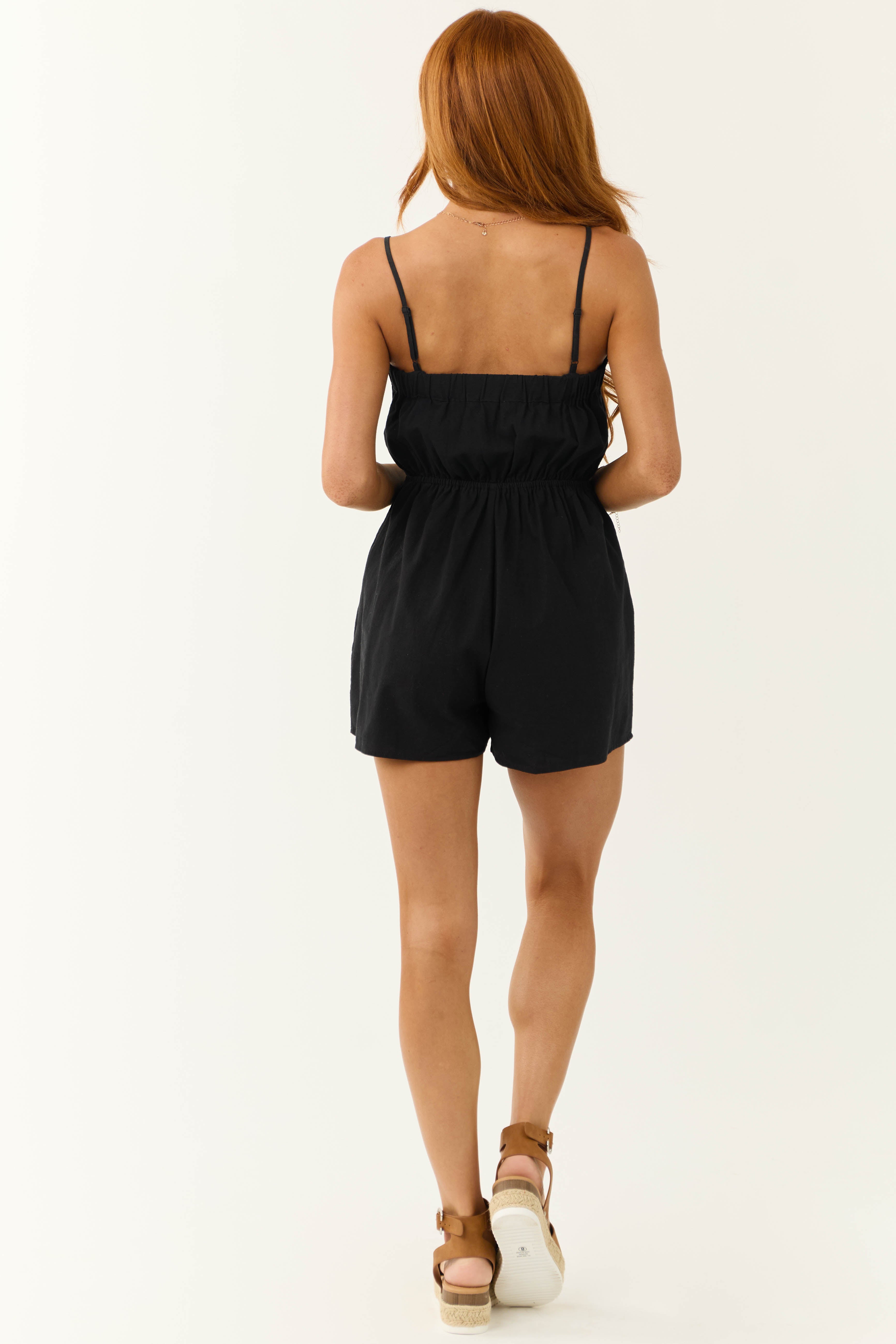 Black Button Down Cargo Style Sleeveless Romper