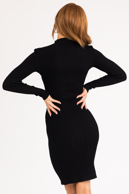 Black Cable and Ribbed Knit Short Dress