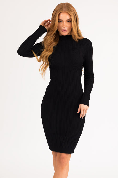 Black Cable and Ribbed Knit Short Dress