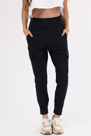 Black Cargo Pocket Soft Knit Joggers