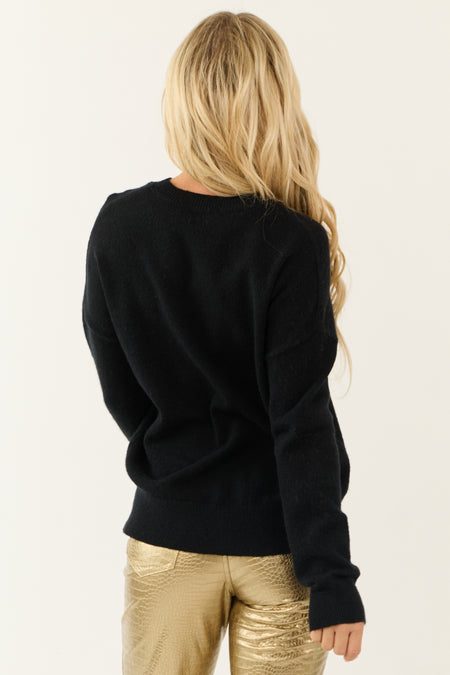 Black 'Cheers!' Tinsel Graphic Pullover Knit Sweater