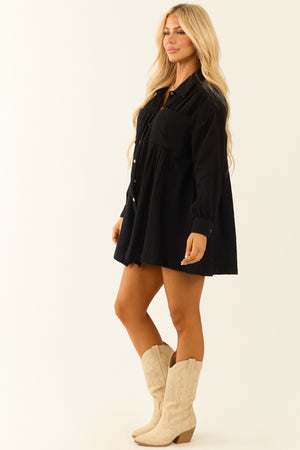 Black Chest Pocket Relaxed Gauze Short Shirt Dress