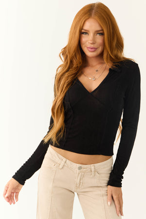 Black Collared Babydoll Shimmery Knit Top